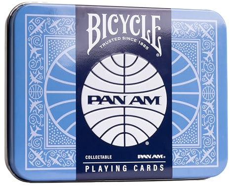 Bicycle Pan Am Air - Set med 2 kort med reseburk, premium pokerdäck för kortspel, klassisk design Pan Am med ikoniska destinationer inklusive London, Egypten och Hawaii