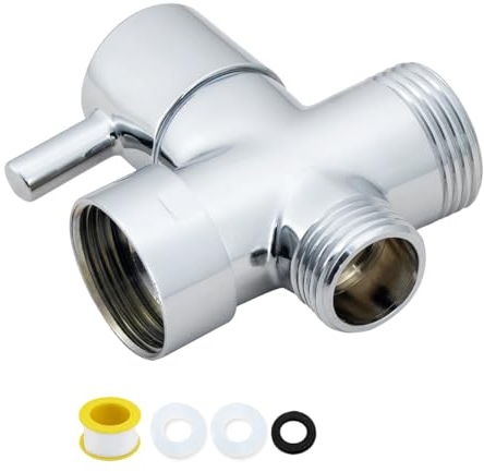 Teronbeta Válvula Desviadora de 3 Vias Con Una Entrada Hembra G3/4, Una G1/2 y G 3/4 Salida Macho, Para Conmutar el Caudal de Agua Entre la Teleducha y la Ducha Fija - Latón, Cromo