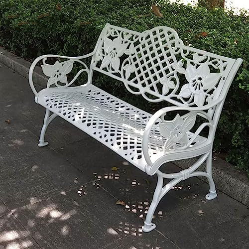 Bänk Park Bänk Utomhus Gjutet Aluminiummaterial Utsökt och Vackert slitstarka och Reptåliga Trädgårdsbänk Gjutjärn Lämplig for Balkonger, trädgårdar, Bronsfärg / Vit ( Color : White , Size : 117*60*80