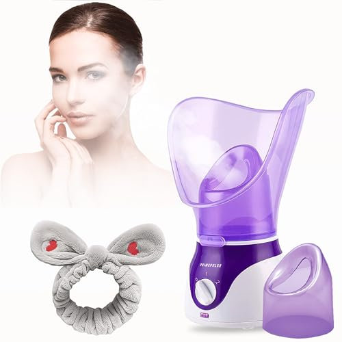 PRIMEPULSE Facial Steamer & Steam Inhaler for Sinus Relief with Warm Mist for Deep Cleaning, Home Spa Set, Unclogs Pores, Removes Blackheads, Face Steamer Professional Face Care Tool for Women & Men
