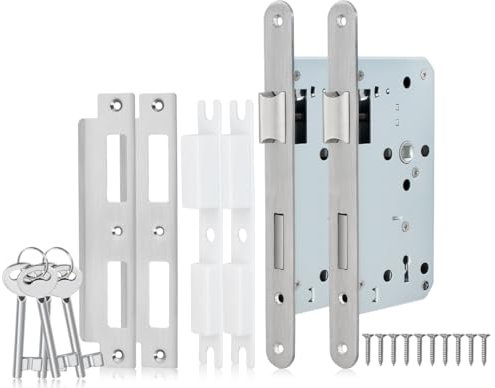 Bwintech 2-PCS Níquel Satinado 7250 cerradura de embutir con dos llaves para puertas interiores y de baño
