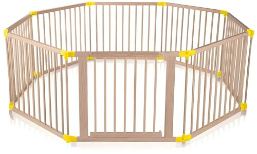 Baby Vivo XXL Laufgitter Laufstall Baby Absperrgitter Krabbelgitter Schutzgitter für Kinder aus Holz mit Tür - individuell verstellbar - 8 Elemente PREMIUM Gelb