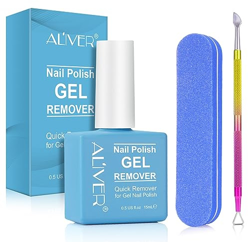 Gel Nail Polish Remover 15 ml with Nail File & Nail Polish Scraper, Professional Gel Remover for Nails, Easily & Quickly Remove Nail Polish in 3-5 Minutes, Doesn't Hurt Nails