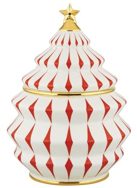 Alessi Delight NZ02 – Weihnachtskeksbehälter aus Porzellan, Rot, Weiß und Gold, Kapazität 210cl