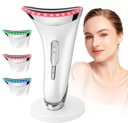 HOTUT Dispositivo di Bellezza Antirughe, Dispositivo di Bellezza con 3 Modi LED, 45°C Massaggio Viso EMS, Massaggiatore di Bellezza per Il Viso e Il Collo, Ricaricabile USB Portatile (Bianco)