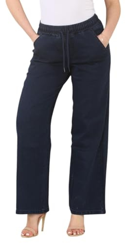 MYT Womens Wide Jeans Elasticated High Waist Stretchy Baggy Straight Ladies Denim Trousers Pants All Waist Size Blue 14
