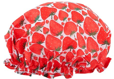 SMUG Shower Cap - Waterproof Shower Cap with Elastic Lining - Three Prints Available - Showers, Cooking, Spa Salon, Sleeping, Makeup - Shower Caps For Women UK Long Hair Short Hair - Strawberry