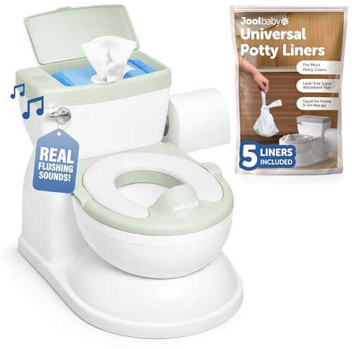 Jool Baby Real Feel 2-in-1 Potty with Wipes Storage, Flushing Sounds & Disposable Liners - Realistic Toilet - Easy to Clean & Assemble (Sage)