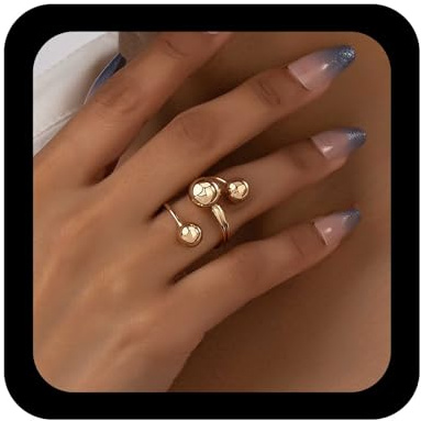 Inilbran Boho Ball Finger Ring Vintage Round Ball Wrap Open Ring Gold Triple Ball Open Knuckle Ring Punk Geometric Ball Dome Ring Adjustable Stacking Ring Jewelry for Women