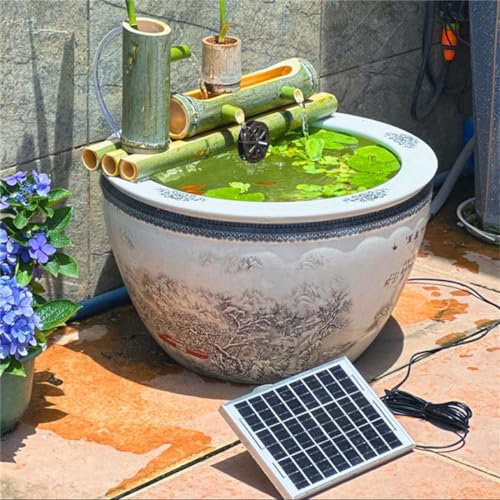 Fontana solare in bambù, decorazione da giardino zen, per prato sul retro, con pompa e fontana Feng Shui a energia solare, decorazione da giardino all'aperto fontane in bambù