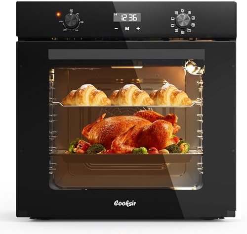 Electric Oven Built in 60L Single Oven Cooksir，Built in Oven with Grill & Enameled Baking Tray, 2800W 13 Amp Oven with Plug, 60cm Installed Ovens with 9 Function, 0-10H Timer, Removable Door