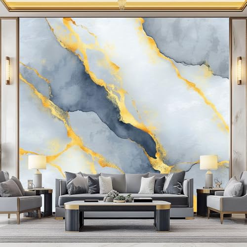 3D Effect Photo Wallpaper Exquisite Marble Abstract Lines, 118 x 83 inch (W x H) Panoramic Custom Photo Wallpaper Wall Mural - Light Gray Eco-Friendly Wall Sticker Poster Decoration