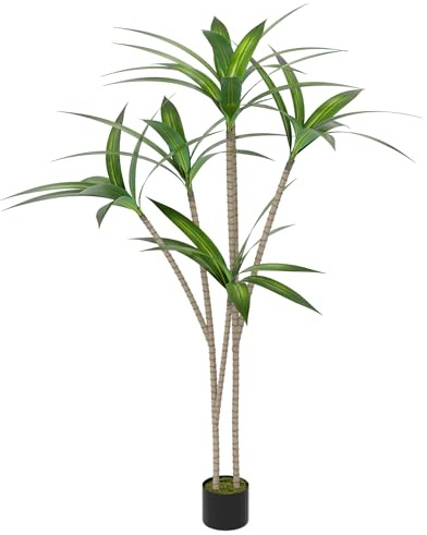 FIVMEN Konstväxt konstgjord Dracaena Fragrans inomhusväxter konstgjorda växter konstträd som äkta med blomkruka, konstgjorda växter falsk växt för vardagsrum sovrum kontor dekoration, 180 cm hög