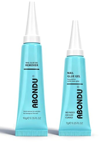 Pegamento de Uñas de Gel,Adhesivo y removedor para uñas Falsas kit,Duradero pegamento Para Uñas Semi Sólido,Removedor de uñas Falsas de Gel,Secado Rápido, para uso diario