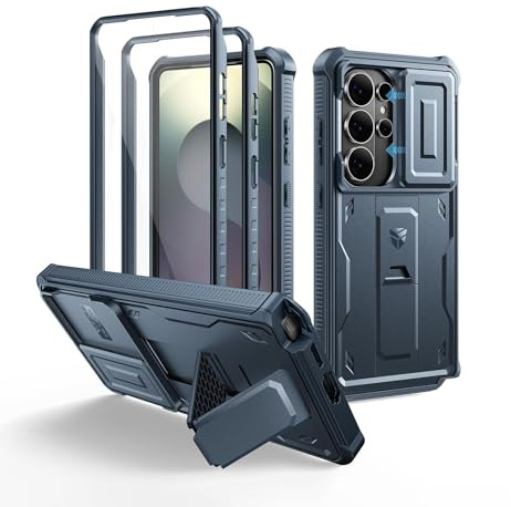 Dexnor per Cover Samsung Galaxy S26 Ultra con Copertura Integrata Della Fotocamera Scorrevole & Protezione Dello Schermo & Kickstand, Custodia Resistente Agli Urti Copertura Protettiva - Blu Marino