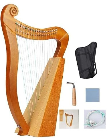 Celtic Irish Harp,19 Strings, Mahogany Wooden Lever Harp with Tuning Wrench & Bag, 3 Sound Holes for Rich Resonance,For Adults Beginners & Professional Players