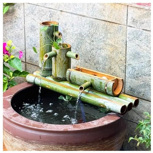 Fontana in bambù con pompa, tranquilla cascata da giardino per interni ed esterni, decorazione per la casa rilassante, perfetta per spazi di meditazione