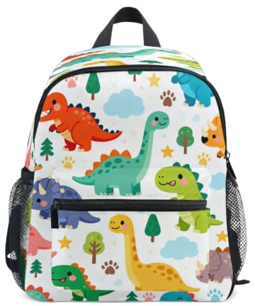 KLL Sac à dos personnalisé pour enfants Cartoon Cute Colorful Dinosaur, Dinosaure mignon et coloré, Medium, Tendance | Sacs à livres de sécurité, avec étiquette nominative, pour garçons
