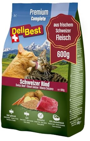 DeliBest Adult Sensitive Complete Cat Rind I Halbfeuchtes Katzenfutter für Katzen Adult I aus 100% Schweizer Rindfleisch I getreidefrei & ohne andere Zusätze I Katzenfutter kaltgepresst I 600 g