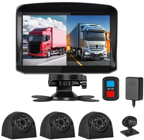 VSYSTO Truck Dash Cam Car Backup Camera, 7.0'' Monitor Reversing Camera Kit Front/Rear/Sides 4CH Waterproof Car Rear View Reverse Cam with GPS, Night Vision, G-Sensor for Bus, Truck, Trailer, RV