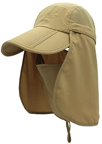 Connectyle UPF 50+ Sun Protection Cap with Removable Neck Flap Foldable Visor Baseball Fishing Hiking Hat for Men Women Khaki