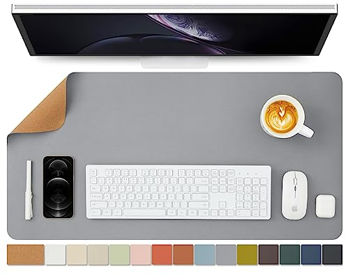 Kork Schreibtischunterlage - Doppelseitige Schreibtischauflage für Büro und Zuhause - Als große Mausunterlage und Schreibtischmatten auf Schreibtischen(Grau、80cmx40cm)