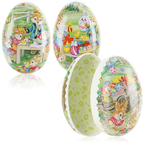 com-four® 3x Huevo de Pascua para Rellenar - Huevos Coloridos Grandes para Rellenar y Regalar - Tradicionales Huevos de Pascua con Motivos de Pascua