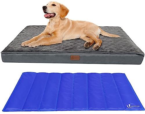 VOUNOT® Cuscino per Cane Ortopedico con Tappetino di Raffreddamento in Gel, Cuccia Materassino Cani Sfoderabile Lavabile con Tappeto Rinfrescante, 115x81x9cm