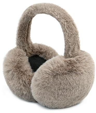 SEYUFN Warmes Ohrenwärmer Damen Faltbare Flauschige Plüsch Ohrenschützer Winter Outdoor Bequem Ohrwärmer Teenager-Mädchen Stylische Ohrbedeckungen (A-khaki)
