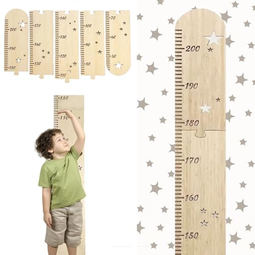 HOMURY Messlatte für Kinder aus Holz, Holz Messlatten, Messlatte Kinderzimmer Natürlichem Holzpuzzle klappbar, Höhenwachstumsdiagramm, Holz Messlatte für Wanddekoration (200 cm)