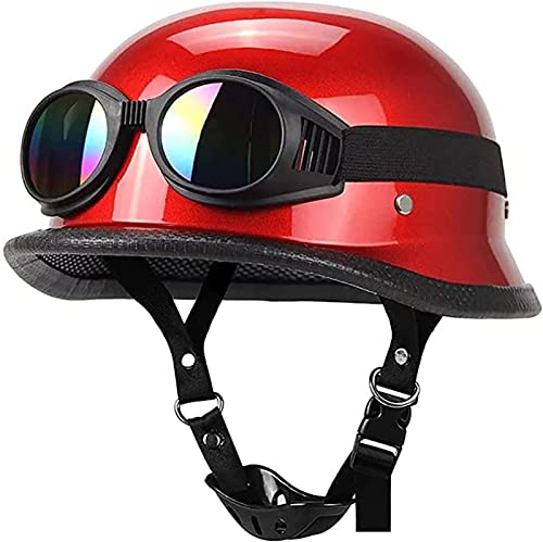 ECE-godkänd öppen ansikte motorcykelhjälm, tysk stil ABS fodral, vintage öppen ansikte cruzer-hjälm keps med pilotglasögon