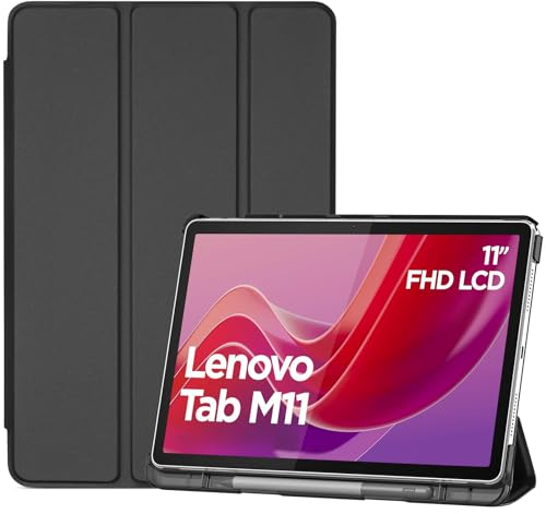 ProCase Hülle für 11 Lenovo Tab M11 2024 mit Stifhalter, Ultra-Dünn & Leicht Smart Case Cover- Schwarz