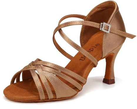 Uonpie Standard Tanzschuhe Damen Latein 7.5cm Bachata Tango Tanzschuhe Salsa Ballsaal,Beige,39EU