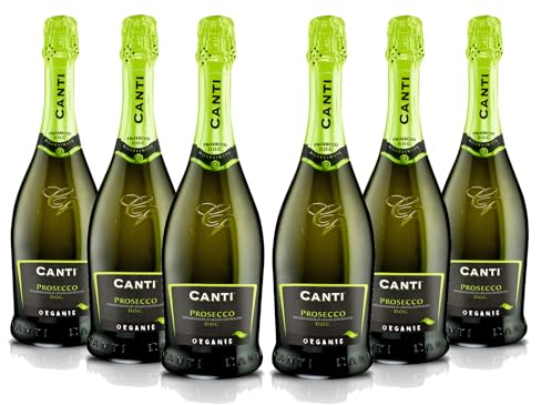 Canti - Prosecco D.O.C. Sparkling Extra Dry Millesimato, Organic Wine 11%, Italian Glera Grape Variety from Veneto, Sweet and Fresh Taste, 6x750 ml