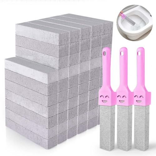 CONLI 60 Pack Pumice Stone with 3 Handle for Toilet Cleaning Bowl, Pumice Stone Toilet Bowl Cleaner Remove Toilet Bowl Hard Water Rings Suitable for Cleaning Toilet Bathroom Kitchen Sink