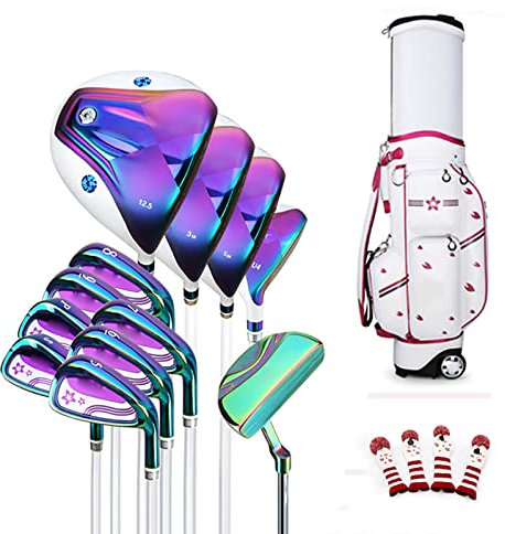 YJKKZQLB Komplette Golfschläger für Damen, Golfschläger-Set, Golf-Lern-Trainingsset, Carbonschaft, 12 Schläger, mit Queue-Tasche