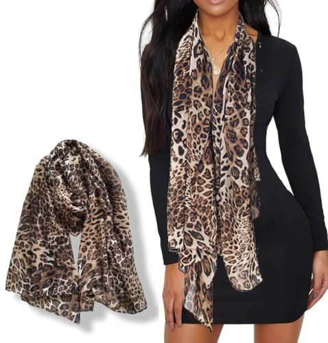 HilyBony Foulard Soyeux-Léopard pour Femmes Châles-Enveloppants Doux - Mode-Floral Léger Long Foulards Protection Solaire pour Voyage, kaki, 61*28inch