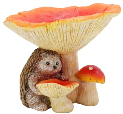 Mangeoire à oiseaux en forme de champignon – Statue de jardin en forme de hérisson | Petite figurine de mangeoire à oiseaux pour jardin, terrasse et cour | Bol de bain d'oiseaux extérieur autonome |