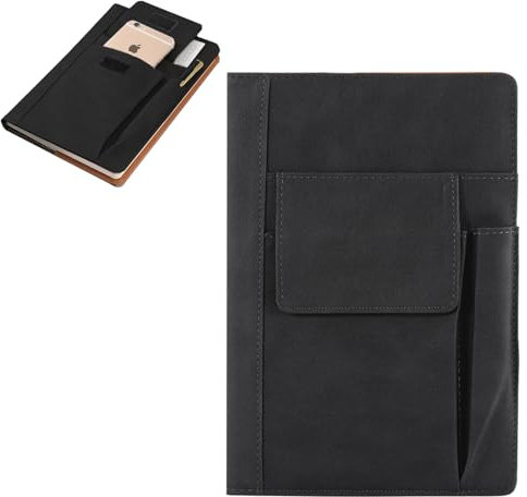 Leather Book Cover A5 Notebook Cover, Waterproof Book Sleeve, A5 Leather Book Cover, Reusable Book Protector Paperback Notebook Wraps with Extra Pen Pockets for Book Lover Classmate Gifts (Black)
