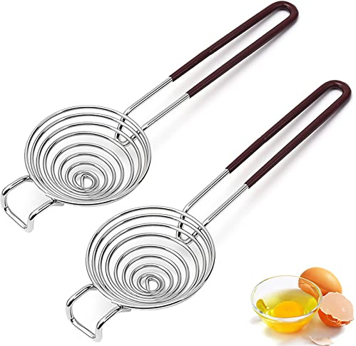 Separador de huevos de acero inoxidable, 2 piezas, con asas, separador de yemas de huevo, filtro de acero inoxidable, separador de proteínas, ayudante de cocina, para cocina, hogar, hotel, restaurante