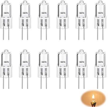 Pacco da 12 Lampadine Alogene G4 20W 12V – Regolabile 2700K Bianco Caldo, 280 lm, 360° – Lampadina Alogena a Pino 2 Pin per Armadi, Lampadari, Cappe, Illuminazione d'Accento, Illuminazione Mobili