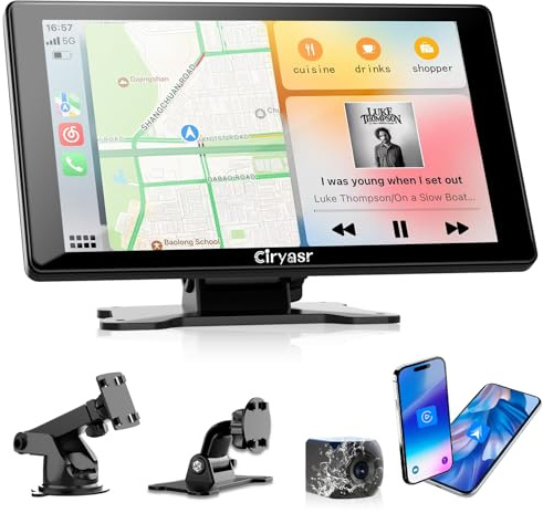 CIRYASR Carplay Display Autoradio, 7 Zoll HD Apple CarPlay & Android Auto Display, Tragbarer Car Multimedia Player mit Rückfahrkamera, Navigationsgeräte für Auto