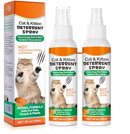 Cat Deterrent Spray for Indoor & Outdoor 2Pack - Natural Repellent to Prevent Scratching & Urine Marking on Furniture, Sofas, Rugs, Curtains - Safe Cat Behavior Training Aid with Natural Ingredients