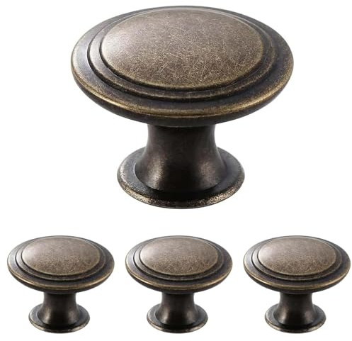 ZALAOR Cabinet Knobs Drawer Pulls Round Bronze – 4 Pack Cupboard Door Knobs 30mm Vintage Style – Kitchen Cabinet Hardware Knobs for Furniture Drawers – Antique Bronze Door Handles with Screws