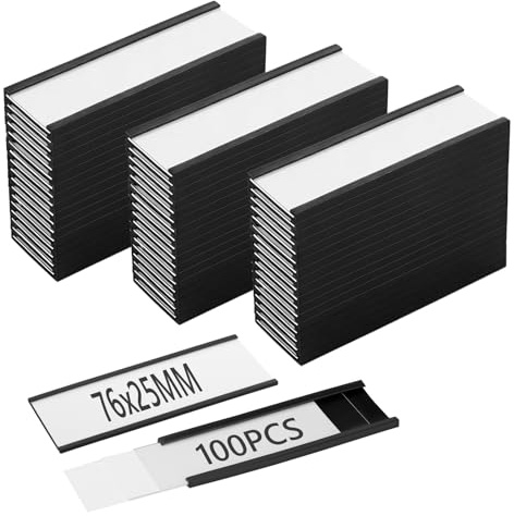 Swylexn 100Pcs Magnetic Labels Holder, 76x25mm Magnetic Tool Box Labels, Removable Label Holder, Reusable Magnetic Sheet, Clear Magnetic Stickers for Storage Boxes, Shelf, Price Tags