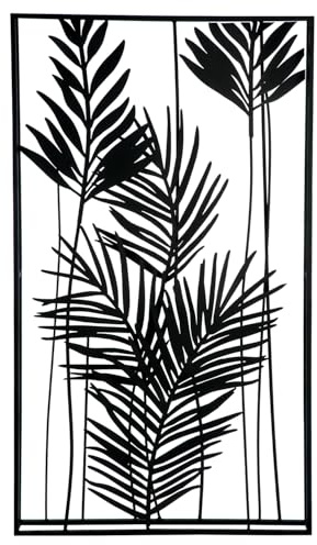 GILDE Wall Relief Vine Cradle Made of Metal, Powder-Coated, Leaf Motif, Black, Height 88 cm x Width 49 cm