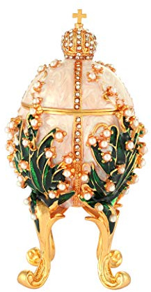 Furuida Jewelry Trinket Boxes Easter Egg Trinket Boxes Hinged Ornaments Antique Craftsmanship Collection Luxurious Gift for Home Decor (White-003)
