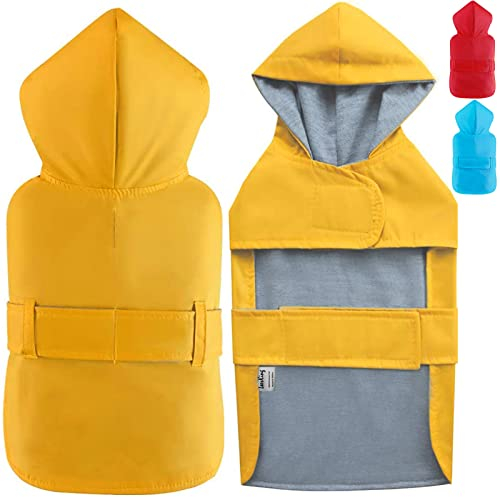 LeerKing Hunderegenmantel mit weichem Futter Regenjacke Wasserdicht Regenmantel Hund für kleine, mittlere und große Hunde Länge 11 bis 71 Gelb S