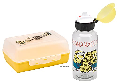 WMF Minions Kinder Lunchbox mit Flasche 2-teilig, Brotdose Kinder mit Fächer, Tritan-Trinkflasche Kinder, ideal für unterwegs, BPA frei