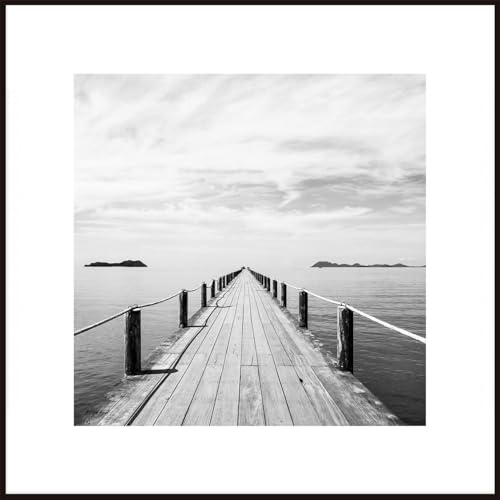 STYLER Gerahmtes Bild Lake Path 50 x 50 cm | Artbox | Wandbild mit schwarzem Rahmen | See Steg Natur Landschaft quadratisch groß XXL | Schwarzweiß Schwarz Weiß | Wohnzimmer Schlafzimmer Küche
